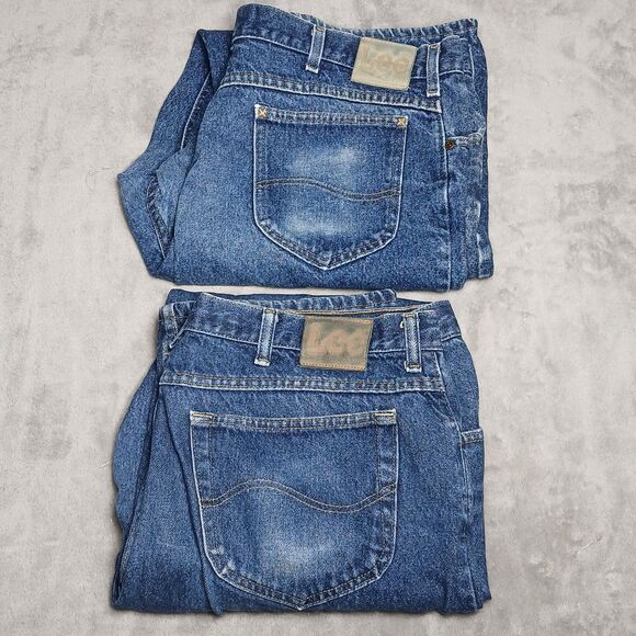 Lot (2) Lee Jeans Mens 42X34 Blue Straight Classic Work USA Made Vtg 80s Denim - Picture 1 of 16